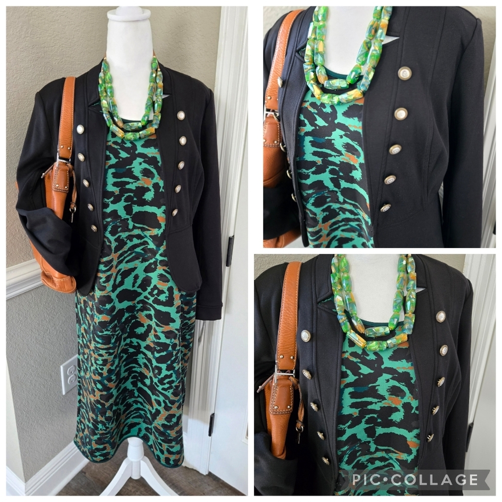 Chico's Animal Print High Low Hem Midi Dress, Sz 1 (8/10)